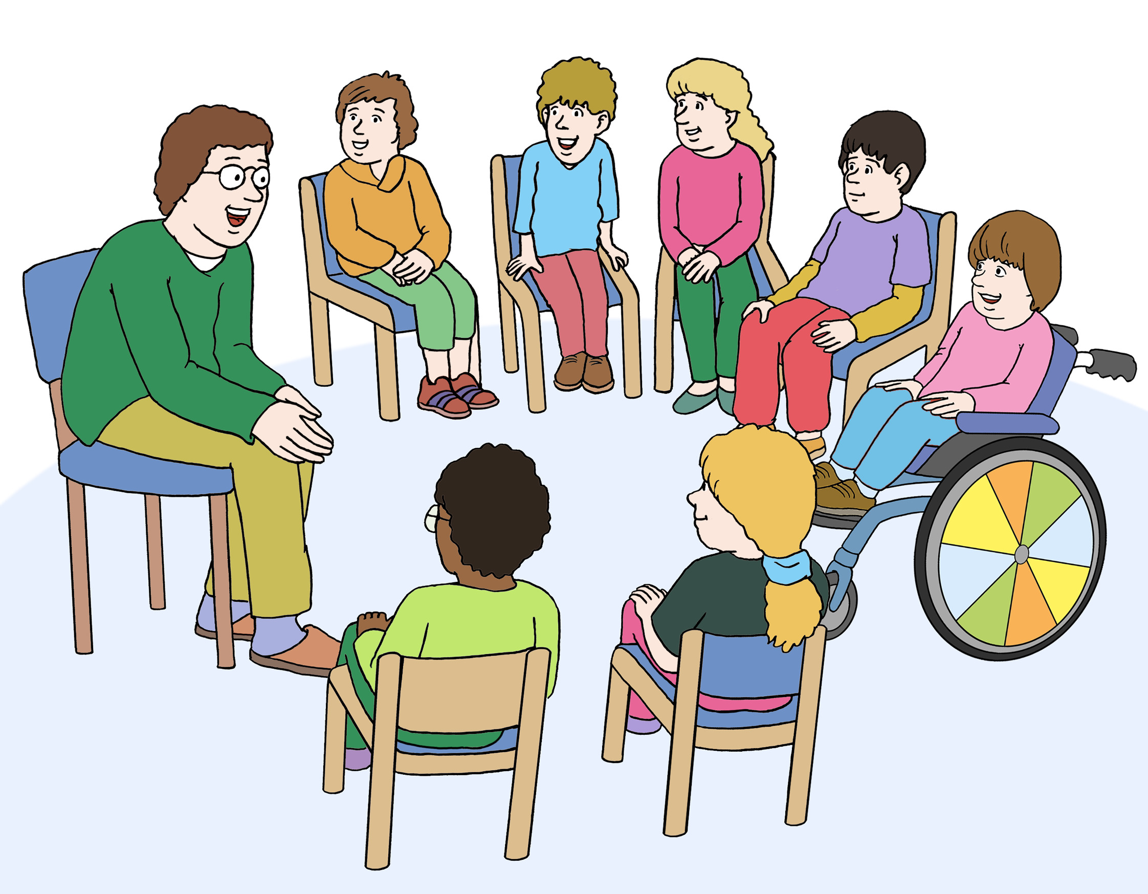 Kinder im Stuhlkreis mit einer erwachsenen Person