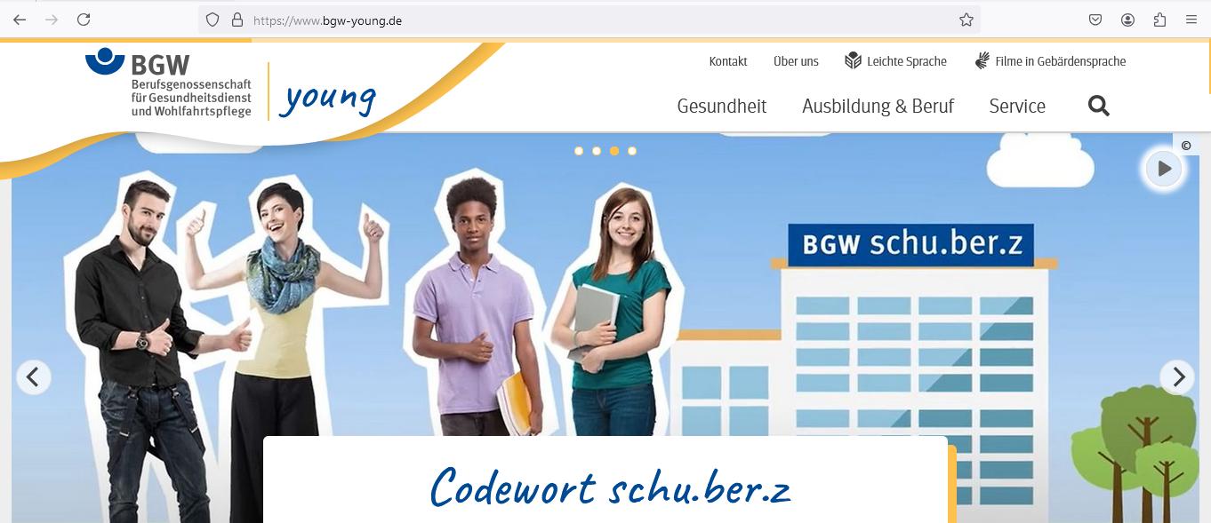 Screenshot Startseite BGW young