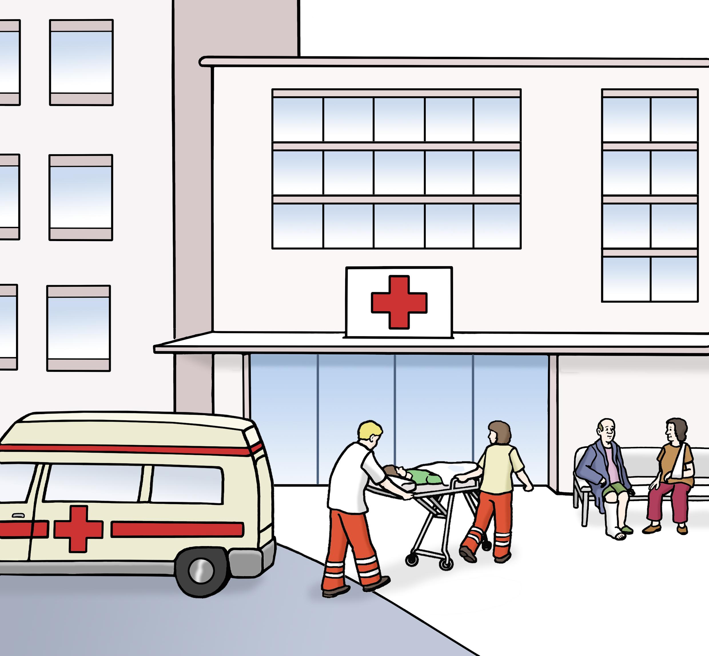 Außenansicht von einem Krankenhaus.