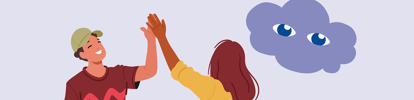 Illustration: Zwei junge Leute schlagen mit den Händen ein. 