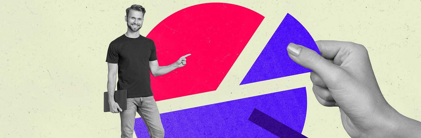 Junger Mann deutet auf Diagramm