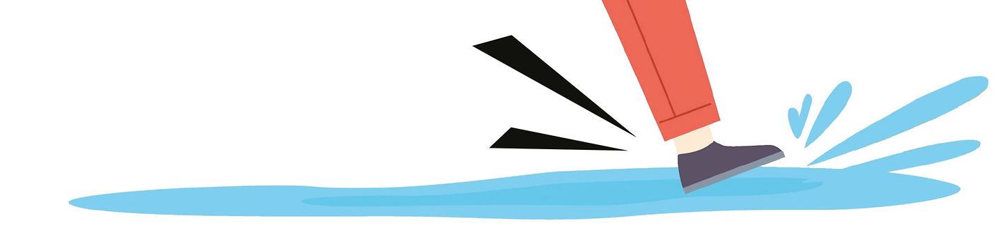 Ausrutschen Illustration: Mann rutscht auf einer Wasserpfütze aus